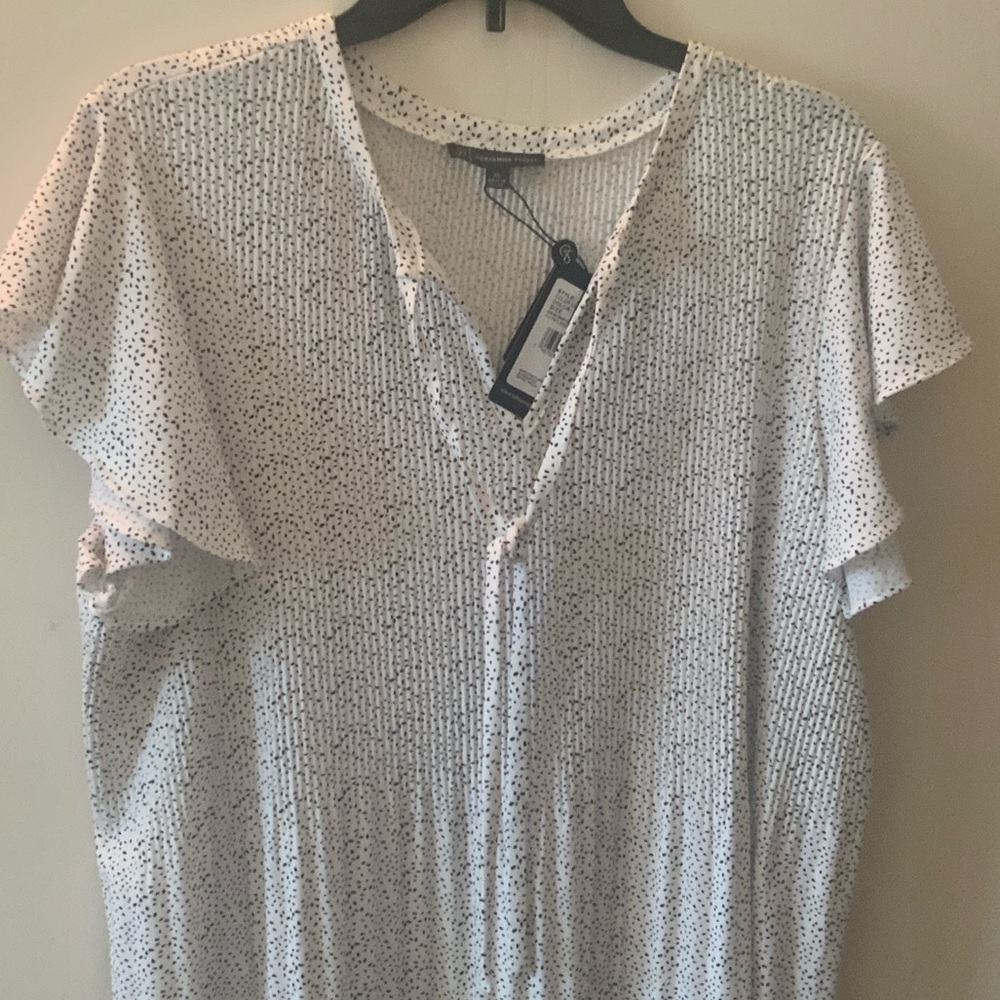 Adrianna Papell Black and White Speckled Blouse
